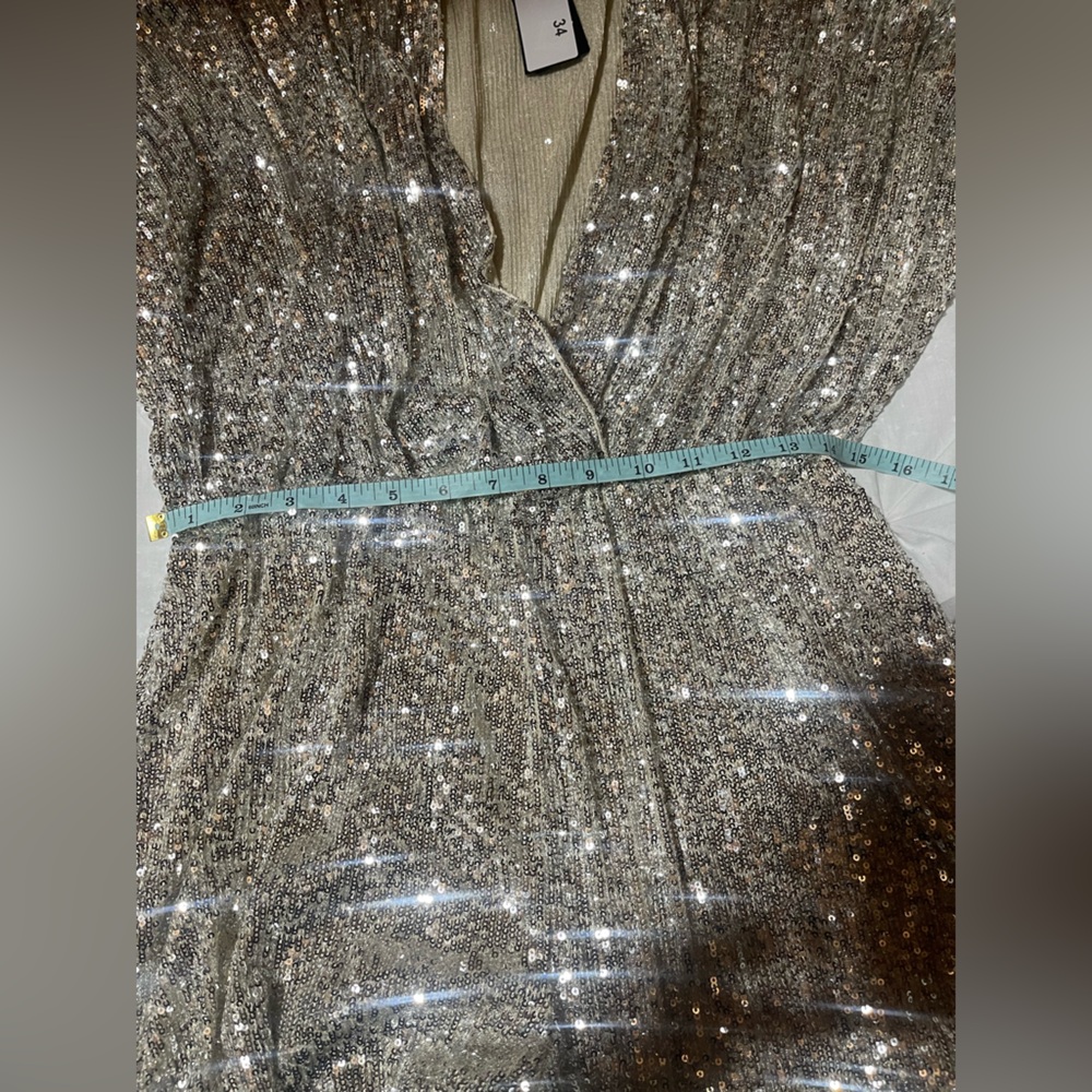 Maje NWT Silver Sequin Long Sleeve Romper - Picture 16 of 16